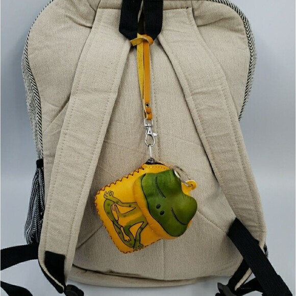 Zen Frog Keychain Wristlet Gift Handmade Leather Wallet Tooled Coin Purse Yoga - Picture 2 of 15